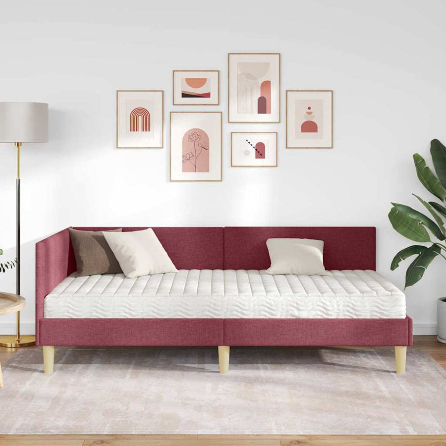 Hoekbedframe Met Matras Anders Met Hoofdeinde 2 Pcs Grijs Stof 100 x 200 cm Wijnrood