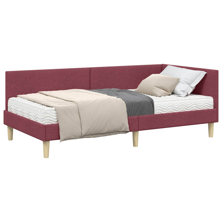 Hoekbedframe Met Matras Anders Met Hoofdeinde 2 Pcs Grijs Stof 100 x 200 cm Wijnrood
