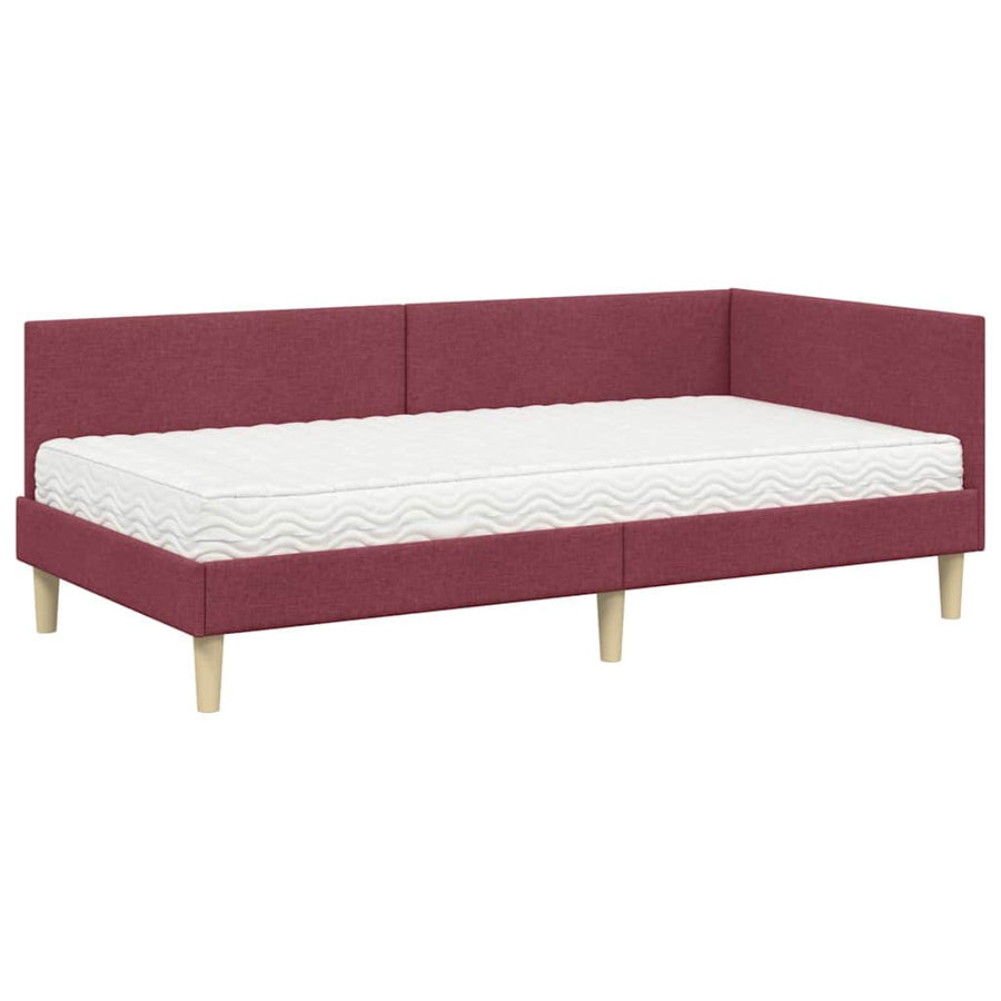 Hoekbedframe Met Matras Anders Met Hoofdeinde 2 Pcs Grijs Stof 100 x 200 cm Wijnrood