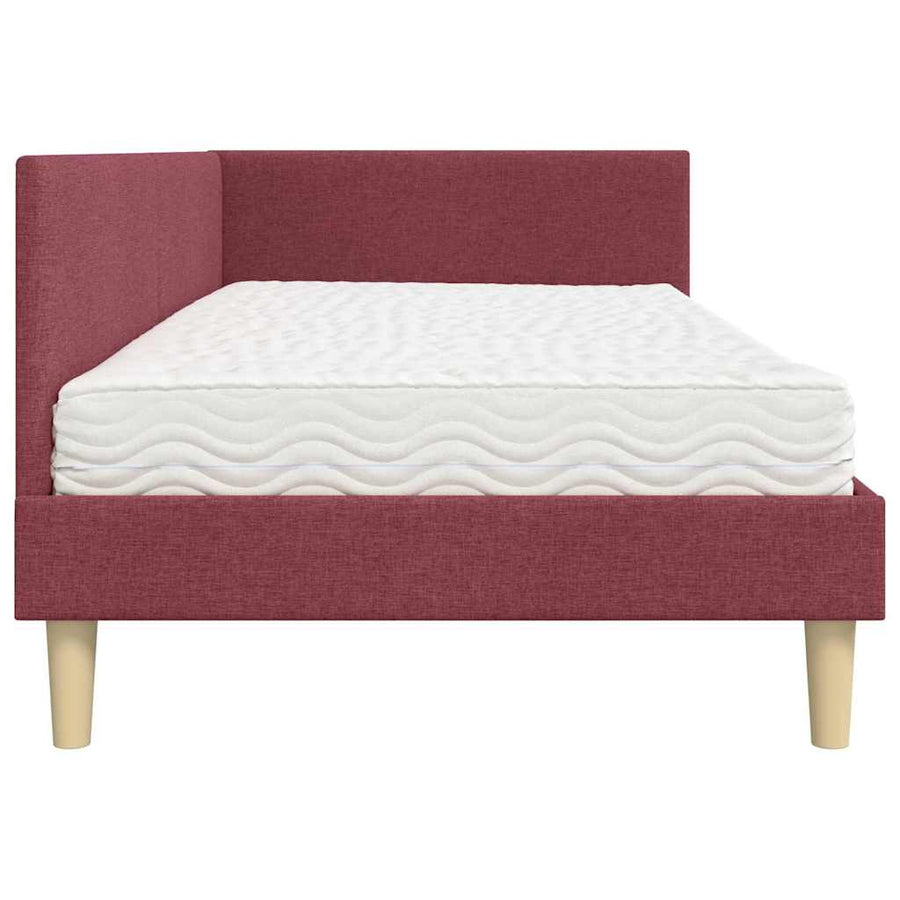 Hoekbedframe Met Matras Anders Met Hoofdeinde 2 Pcs Grijs Stof 100 x 200 cm Wijnrood