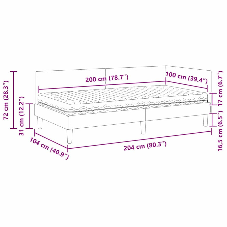 Hoekbedframe Met Matras Anders Met Hoofdeinde 2 Pcs Grijs Stof 100 x 200 cm Wijnrood