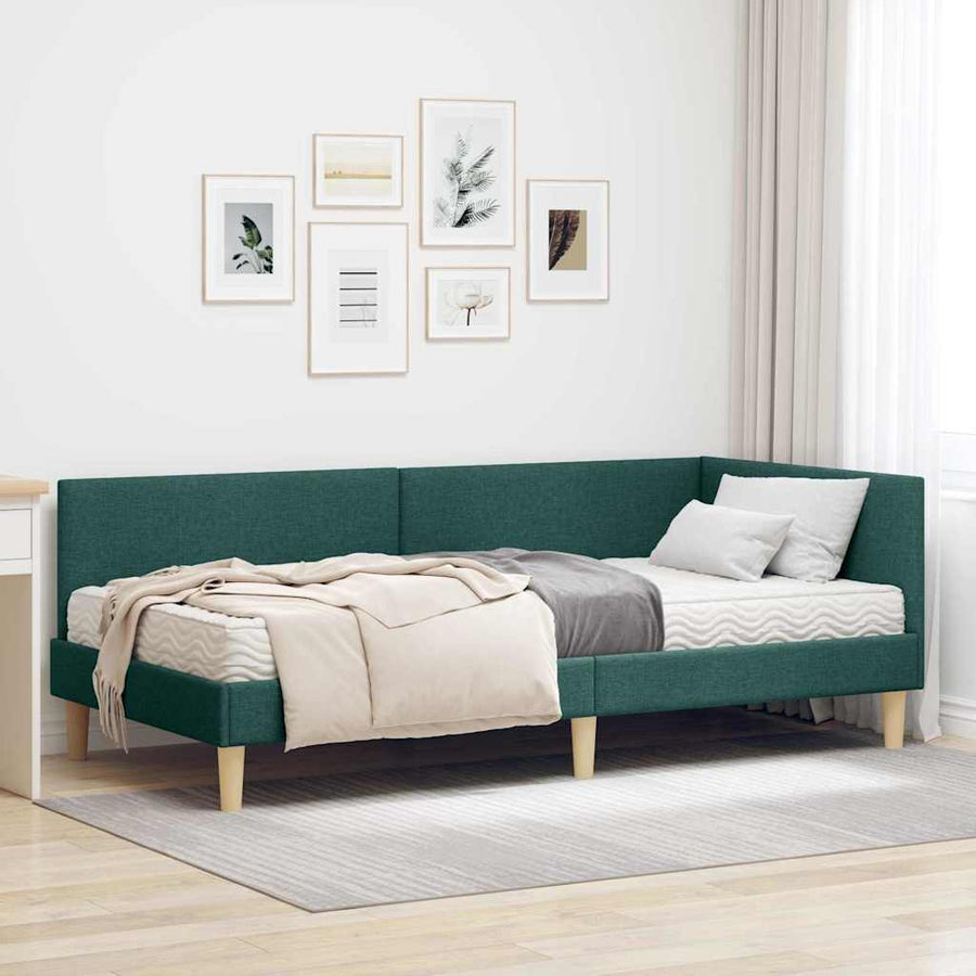 Hoekbedframe Met Matras Anders Met Hoofdeinde 2 Pcs Groen Stof 100 x 200 cm Donkergroen