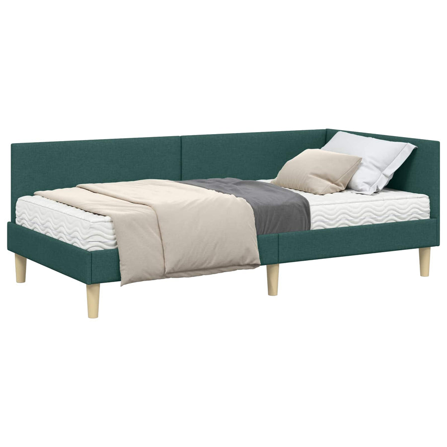 Hoekbedframe Met Matras Anders Met Hoofdeinde 2 Pcs Groen Stof 100 x 200 cm Donkergroen