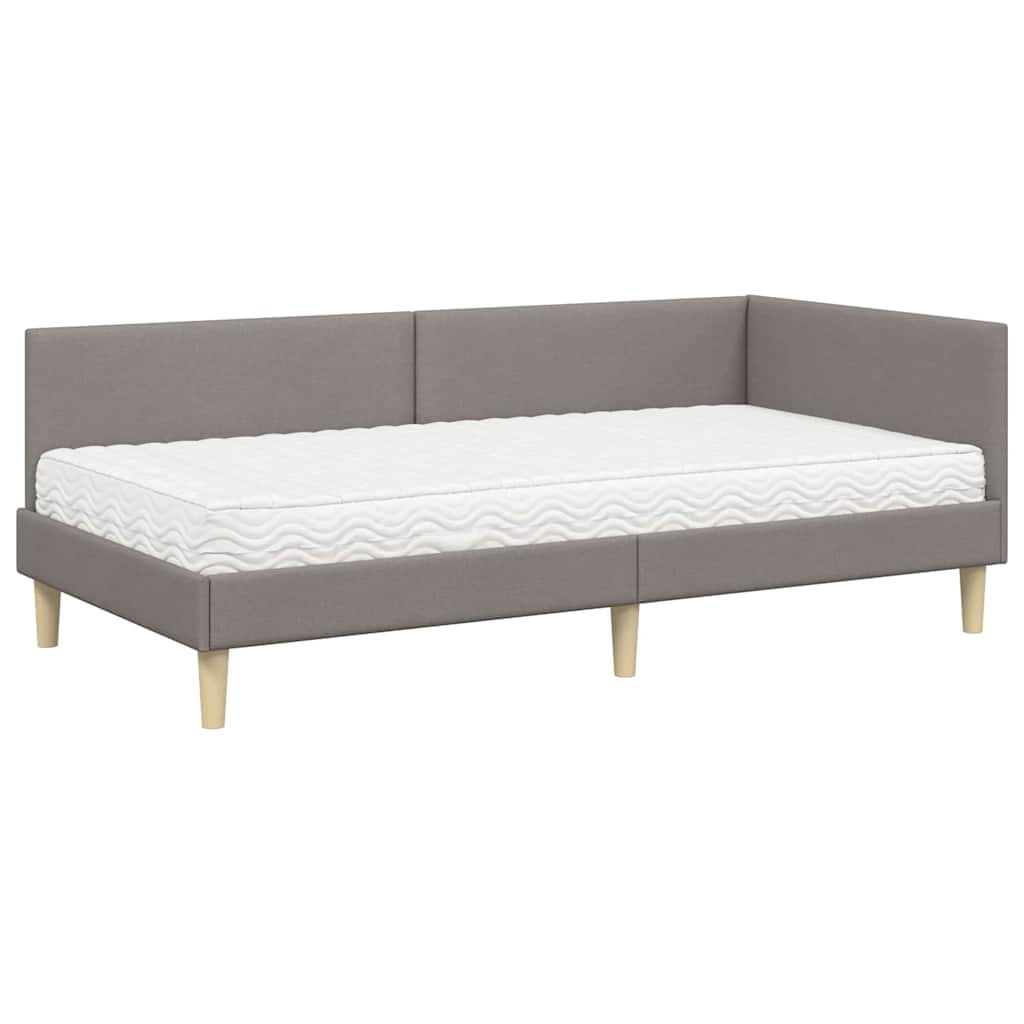 Hoekbedframe Met Matras Anders Met Hoofdeinde 2 Pcs Stof 100 x 200 cm Taupe