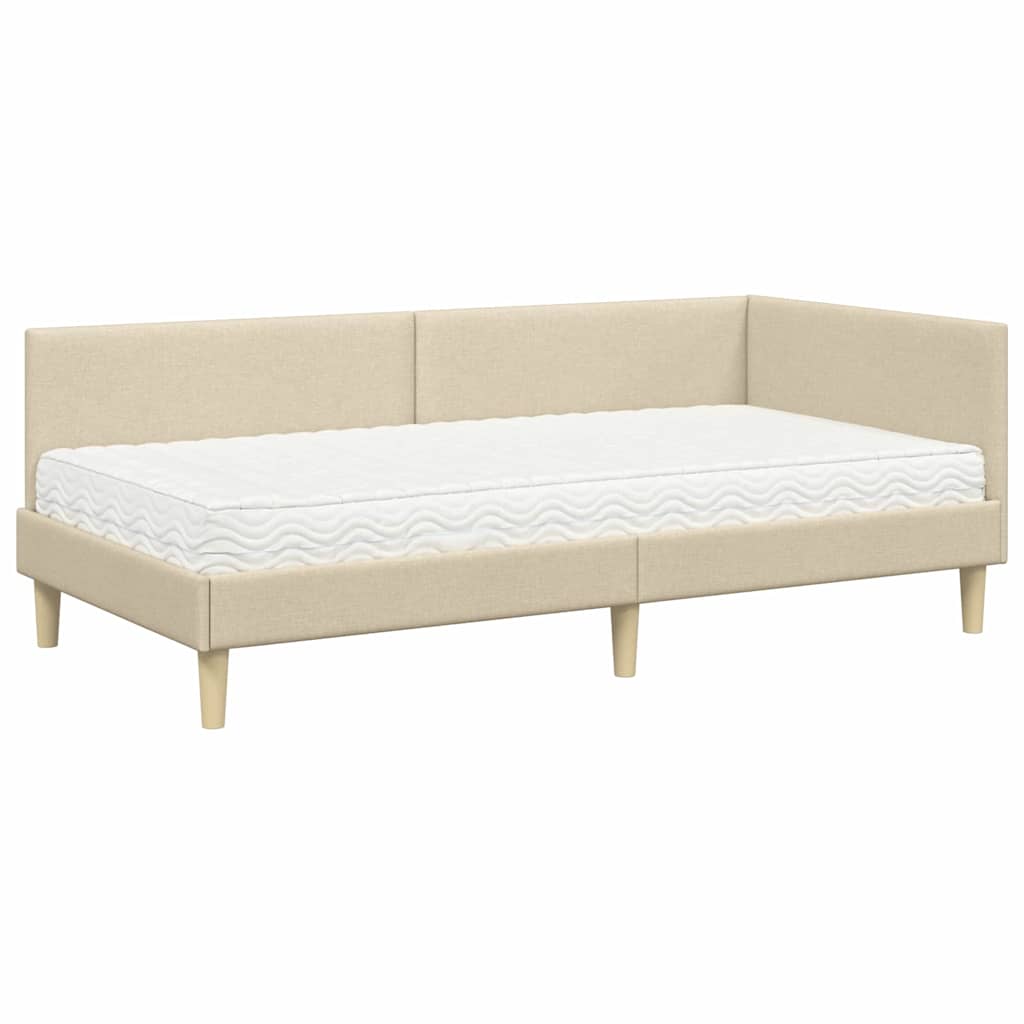 Hoekbedframe Met Matras Anders Met Hoofdeinde 2 Pcs Stof 100 x 200 cm Crème