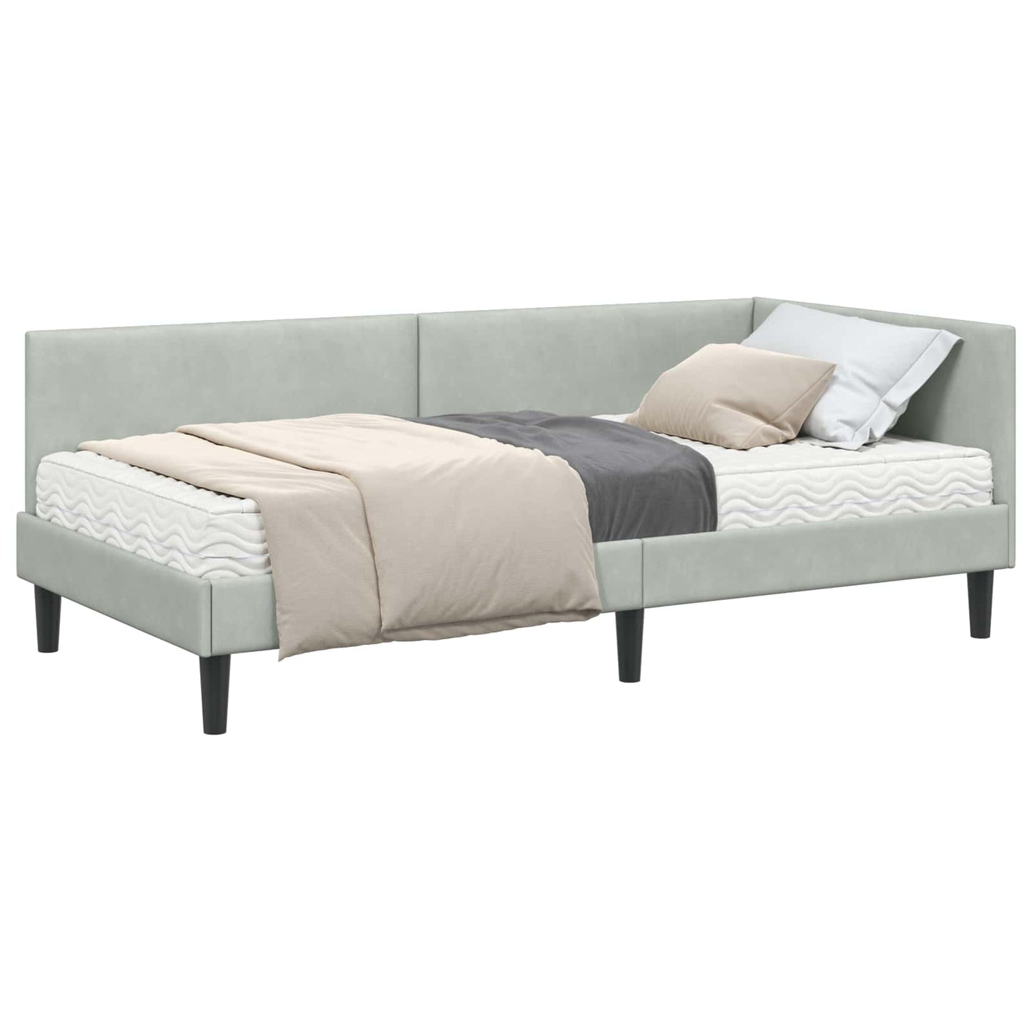 Hoekbedframe Met Matras Anders 2 Pcs Fluweel 80 x 200 cm Lichtgrijs