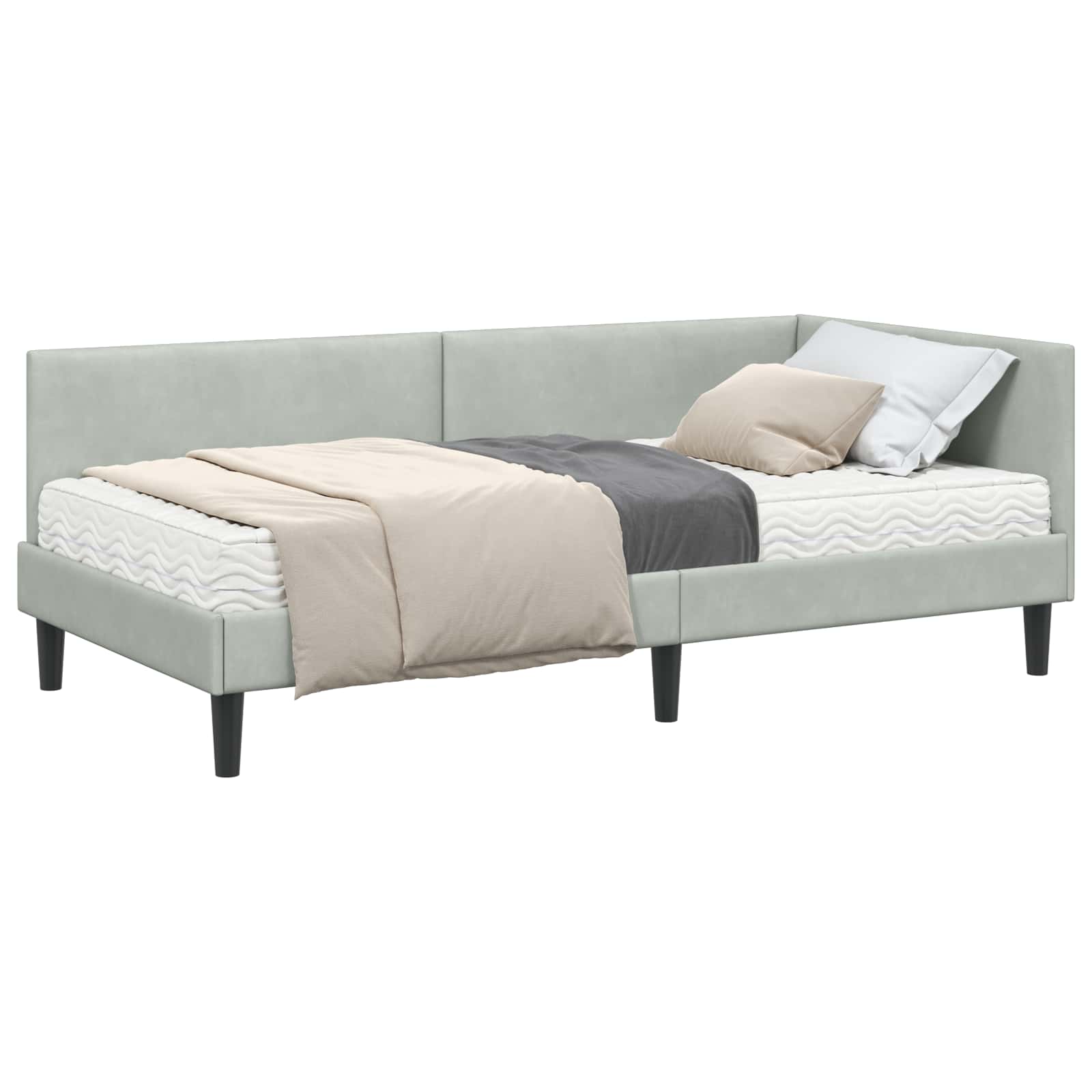 Hoekbedframe Met Matras Anders 2 Pcs Fluweel 80 x 200 cm Lichtgrijs