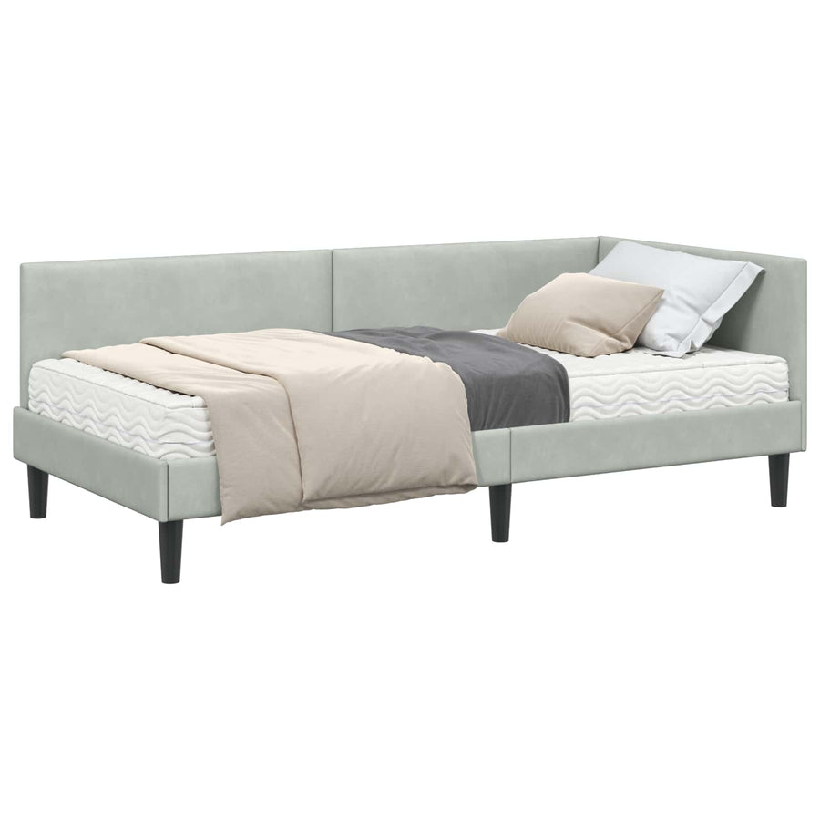 Hoekbedframe Met Matras Anders 2 Pcs Fluweel 80 x 200 cm Lichtgrijs