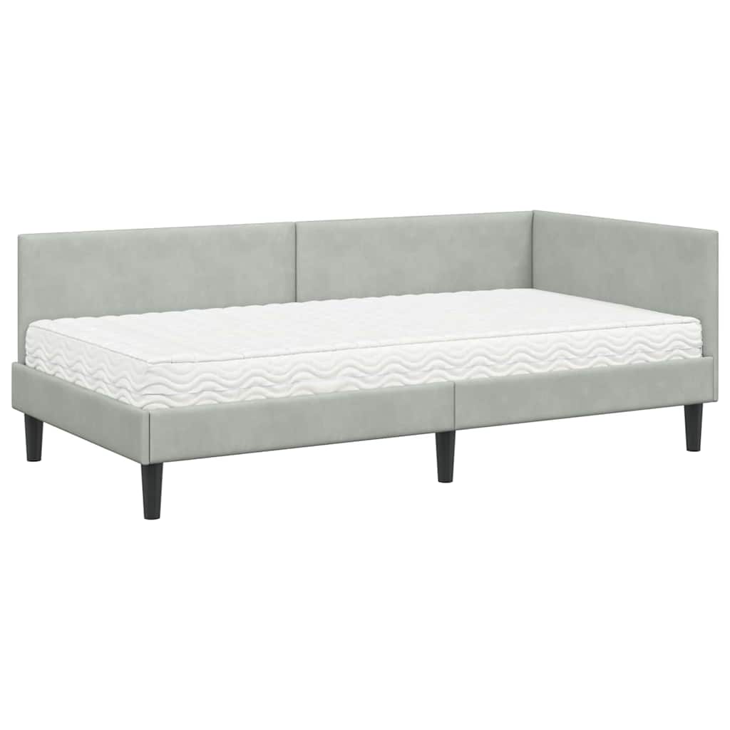Hoekbedframe Met Matras Anders 2 Pcs Fluweel 80 x 200 cm Lichtgrijs