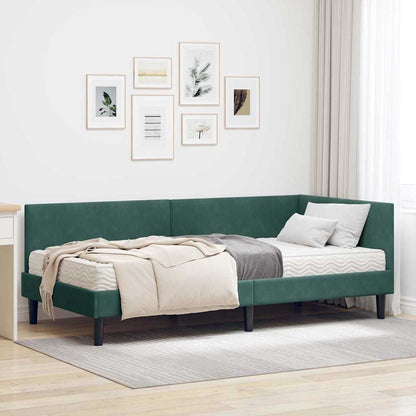 Hoekbedframe Met Matras Anders 2 Pcs Groen Fluweel 80 x 200 cm Donkergroen