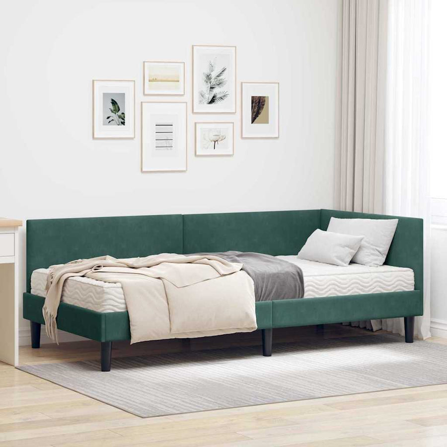 Hoekbedframe Met Matras Anders 2 Pcs Groen Fluweel 80 x 200 cm Donkergroen