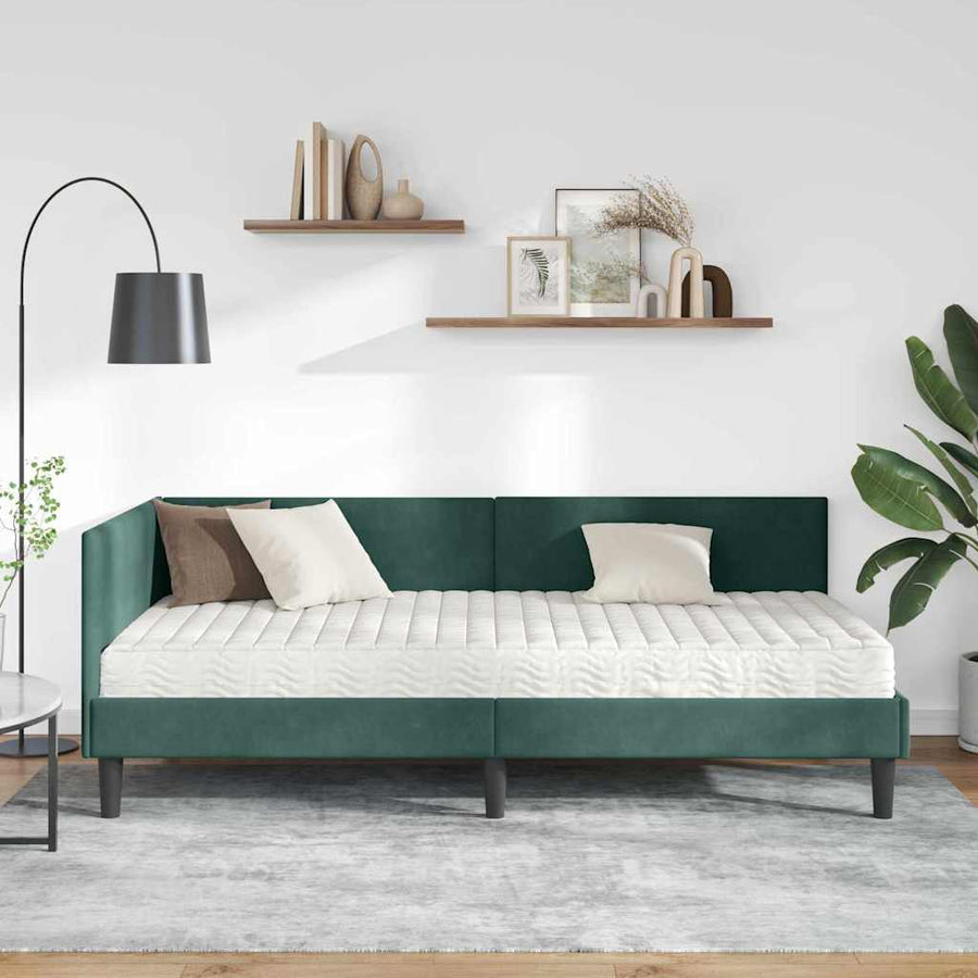 Hoekbedframe Met Matras Anders 2 Pcs Groen Fluweel 80 x 200 cm Donkergroen