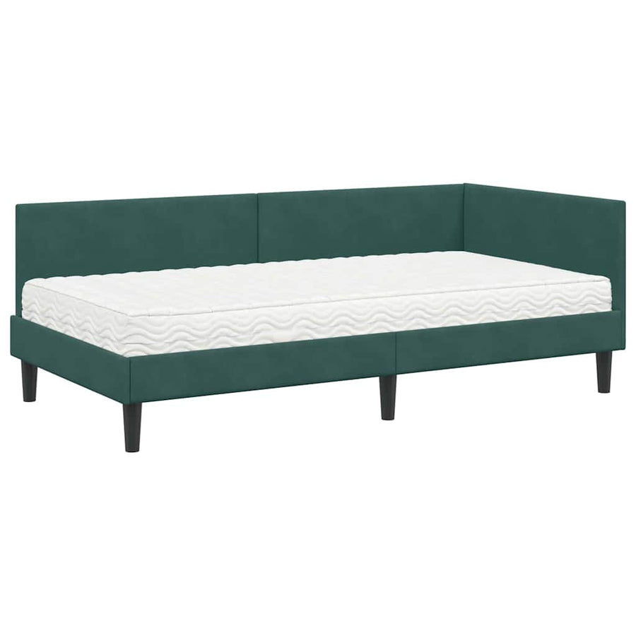 Hoekbedframe Met Matras Anders 2 Pcs Groen Fluweel 80 x 200 cm Donkergroen