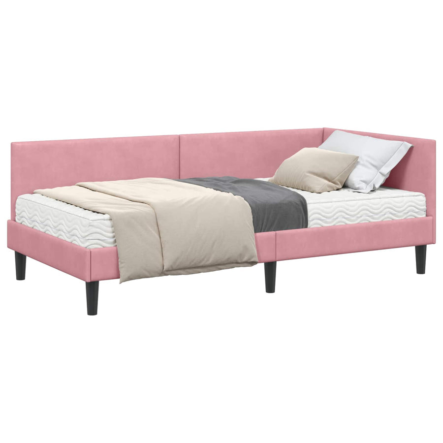 Hoekbedframe met Matras Anders 2 pcs Grijs Fluweel