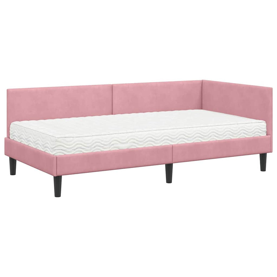Hoekbedframe met Matras Anders 2 pcs Grijs Fluweel