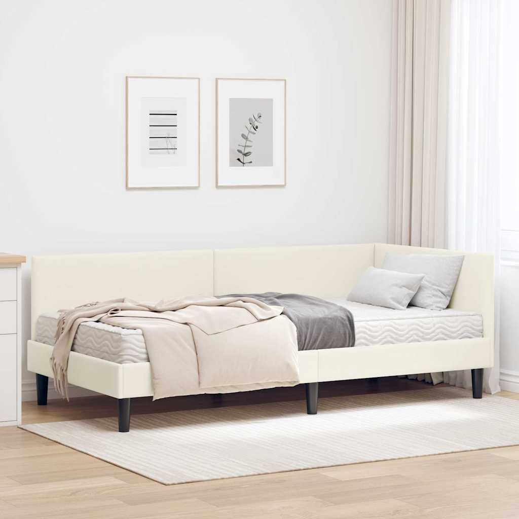 Hoekbedframe Met Matras Anders 2 Pcs Fluweel 80 x 200 cm Crème