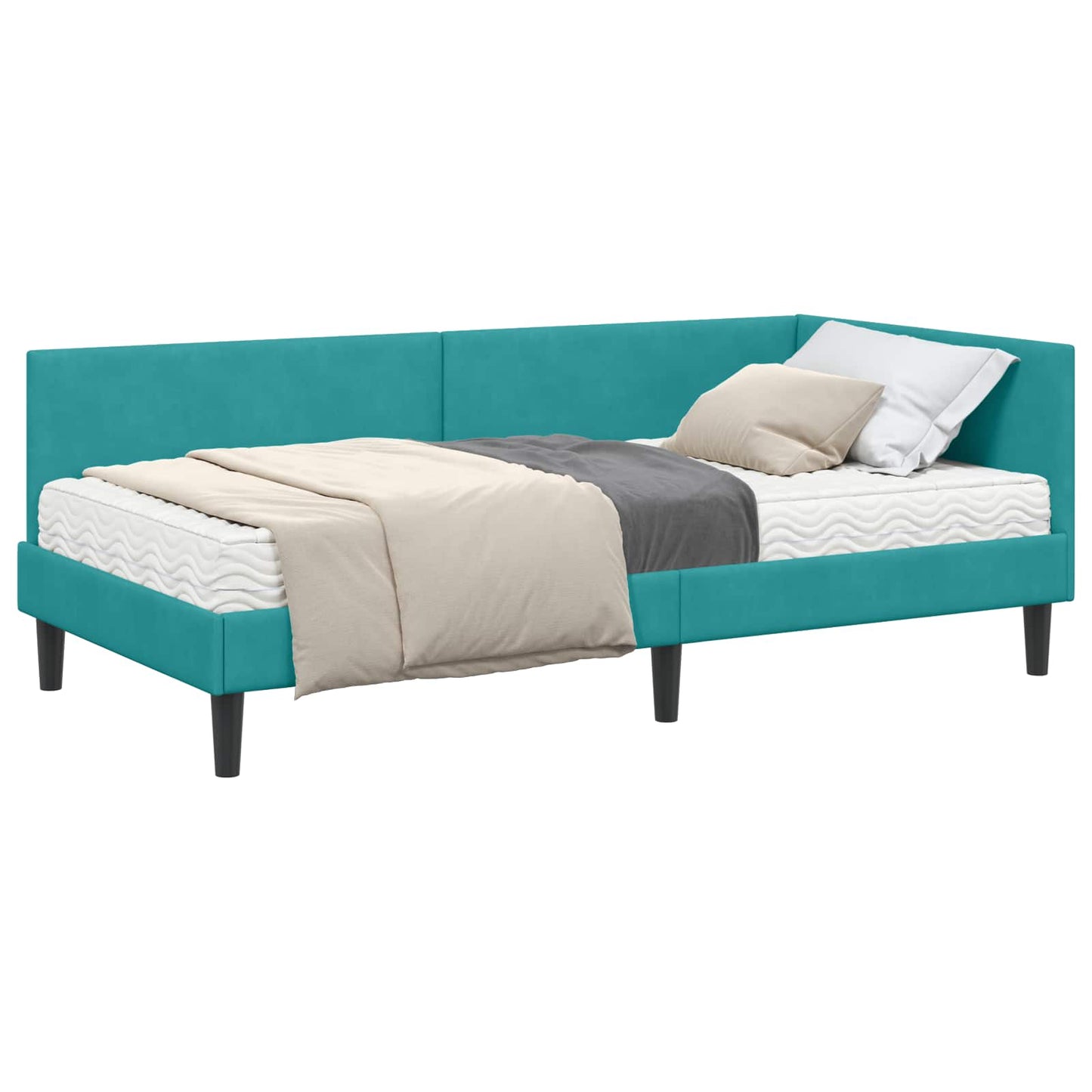 Hoekbedframe Met Matras Anders 2 Pcs Fluweel 80 x 200 cm Turquoise