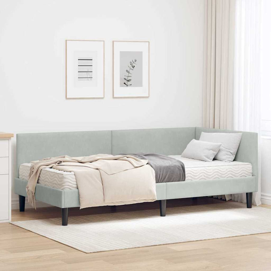 Hoekbedframe Met Matras Anders 2 Pcs Fluweel 90 x 190 cm Lichtgrijs