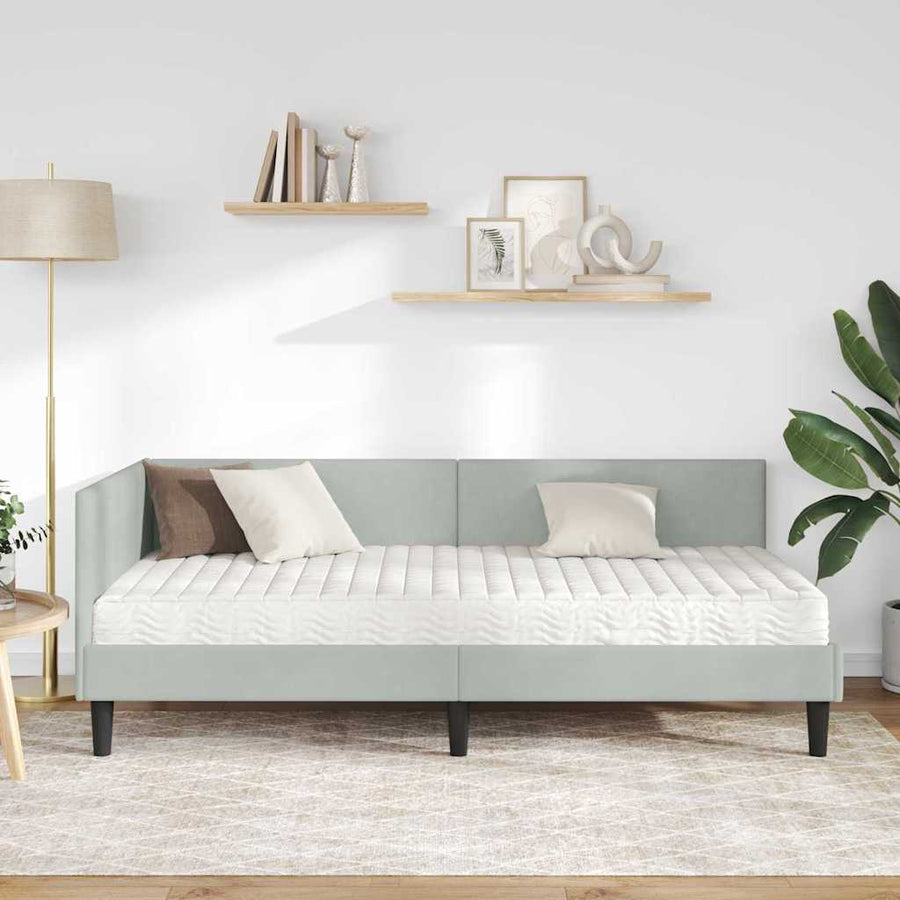 Hoekbedframe Met Matras Anders 2 Pcs Fluweel 90 x 190 cm Lichtgrijs