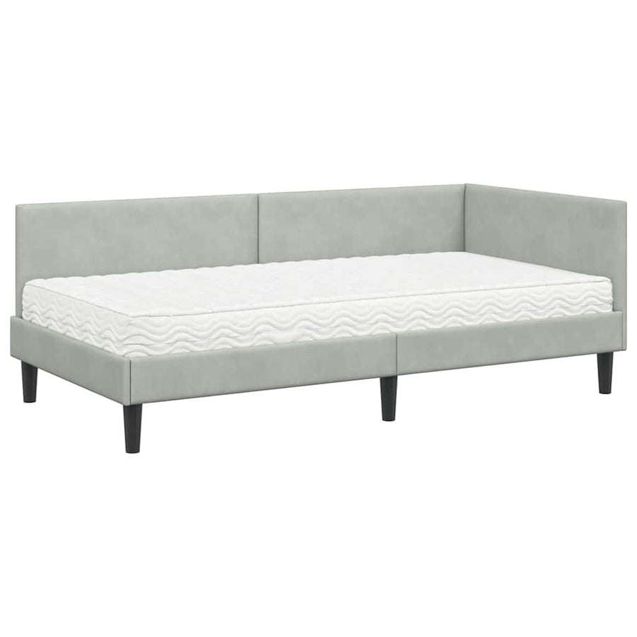 Hoekbedframe Met Matras Anders 2 Pcs Fluweel 90 x 190 cm Lichtgrijs