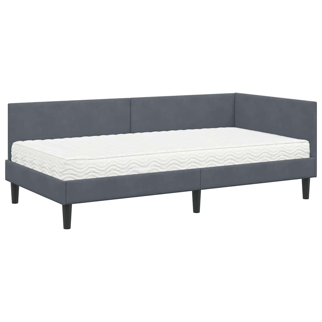 Hoekbedframe Met Matras Anders 2 Pcs Grijs Fluweel 90 x 190 cm Donkergrijs