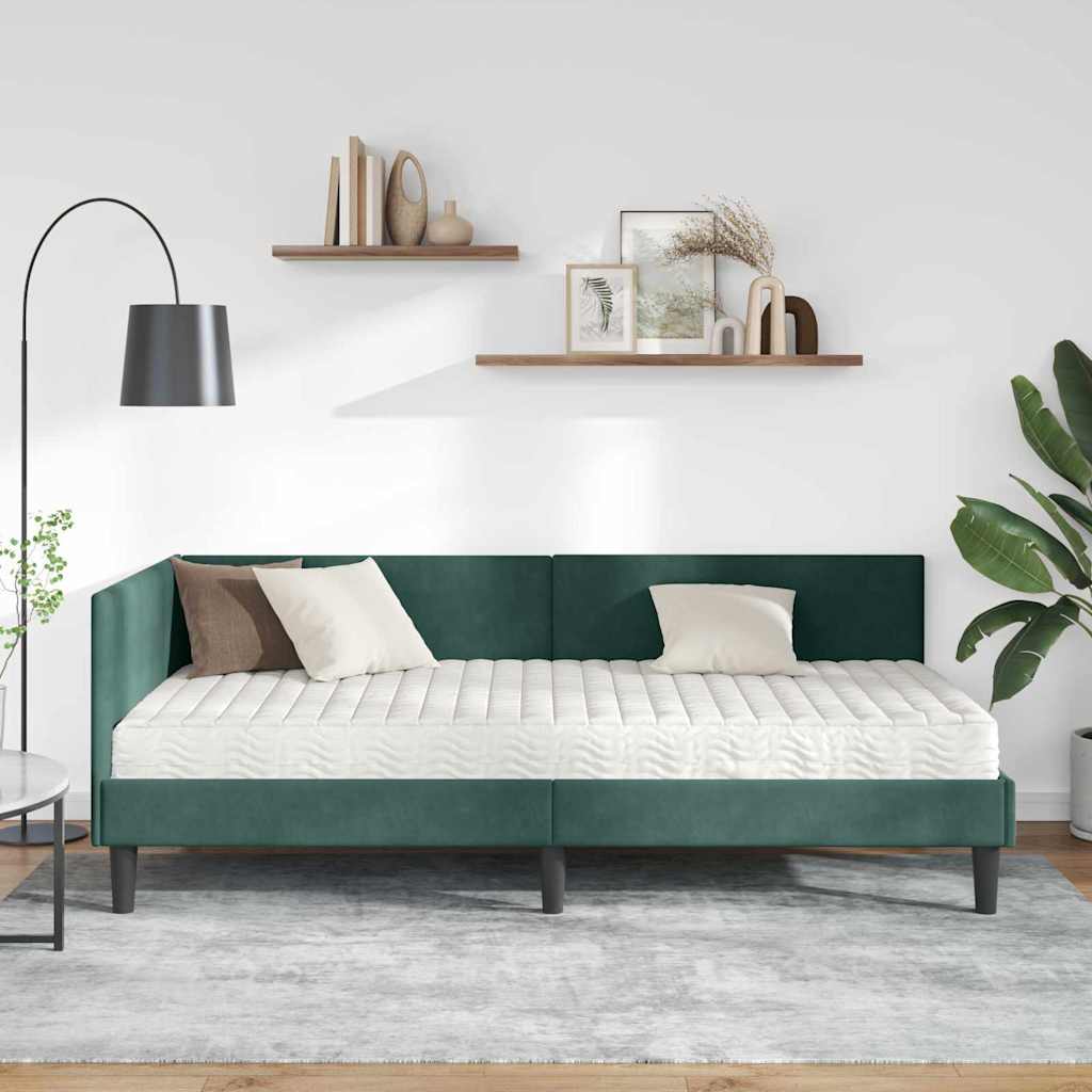 Hoekbedframe Met Matras Anders 2 Pcs Groen Fluweel 90 x 190 cm Donkergroen