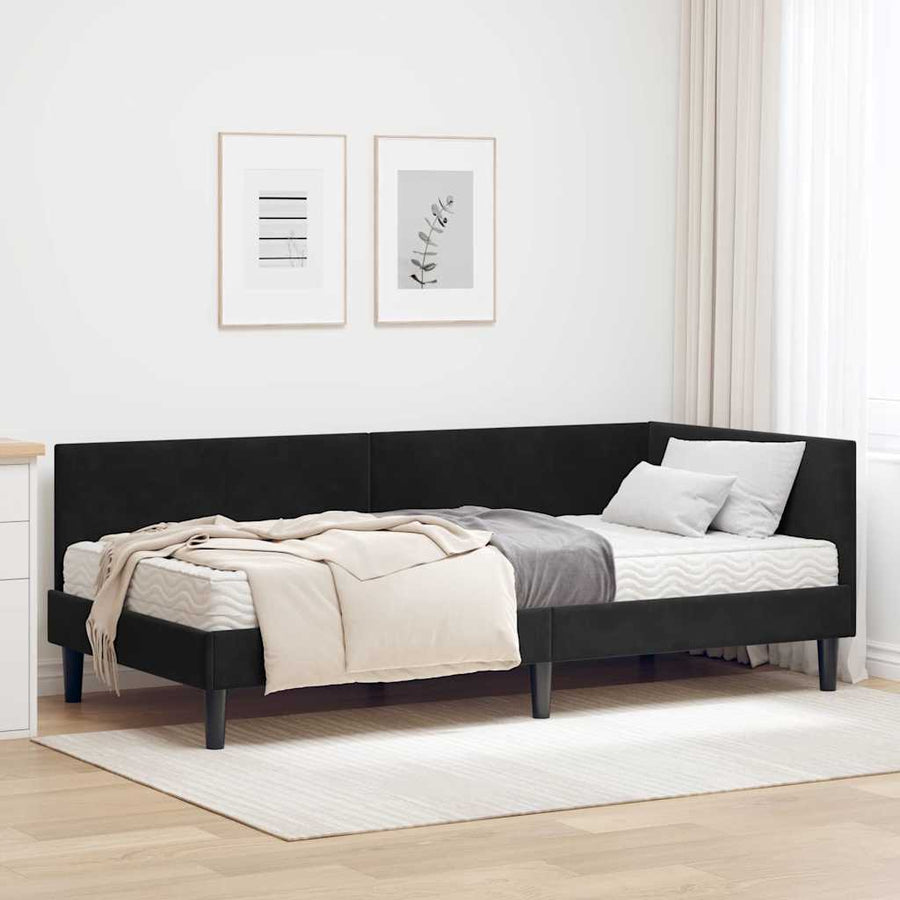 Hoekbedframe Met Matras Anders 2 Pcs Fluweel 90 x 190 cm Zwart