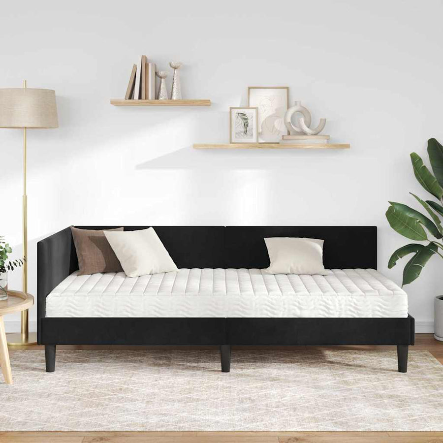 Hoekbedframe Met Matras Anders 2 Pcs Fluweel 90 x 190 cm Zwart