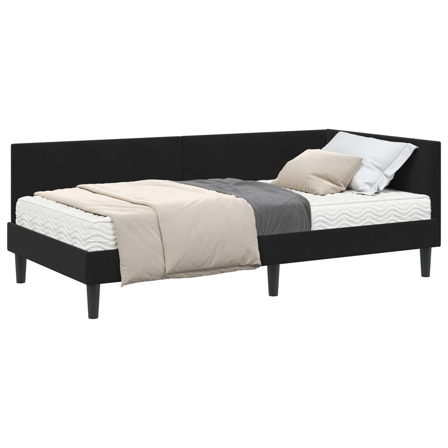 Hoekbedframe Met Matras Anders 2 Pcs Fluweel 90 x 190 cm Zwart