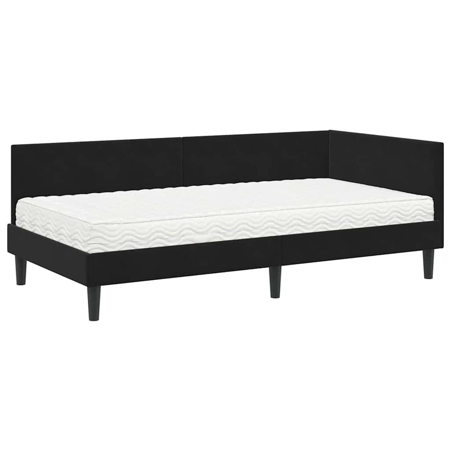 Hoekbedframe Met Matras Anders 2 Pcs Fluweel 90 x 190 cm Zwart