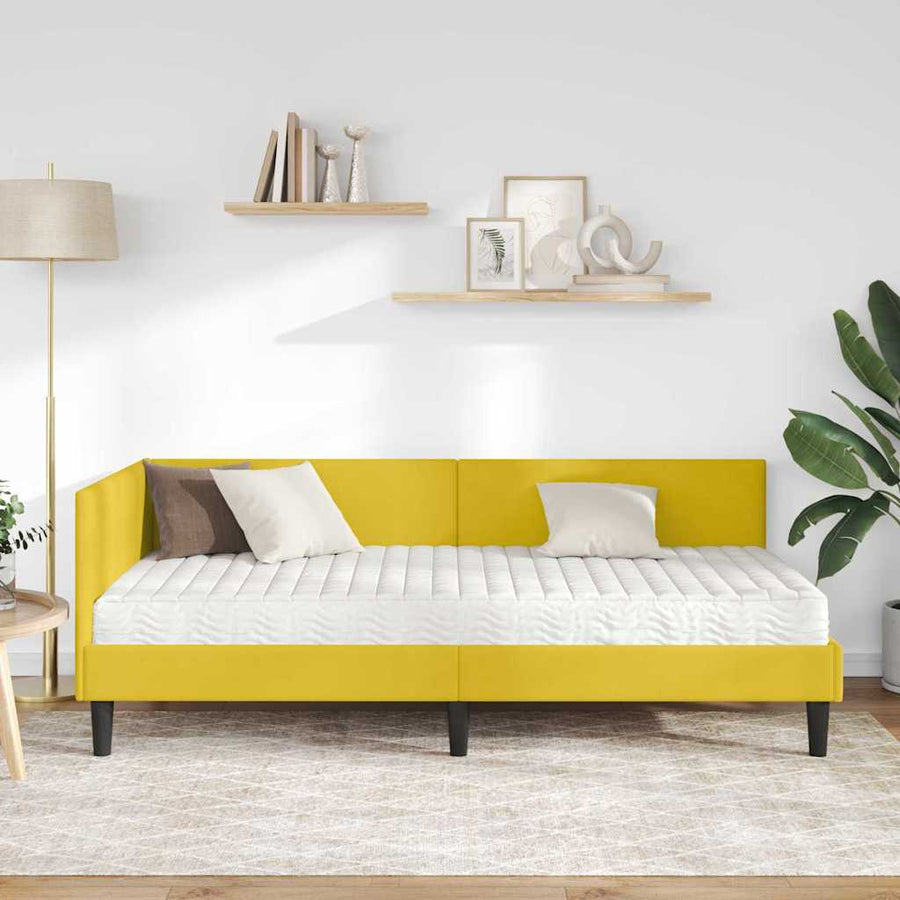 Hoekbedframe Met Matras Anders 2 Pcs Fluweel 90 x 190 cm Geel