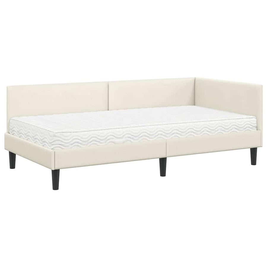 Hoekbedframe Met Matras Anders 2 Pcs Fluweel 90 x 190 cm Crème