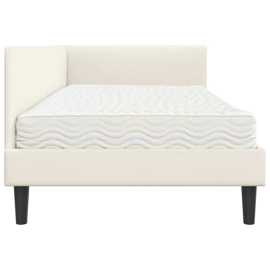 Hoekbedframe Met Matras Anders 2 Pcs Fluweel 90 x 190 cm Crème