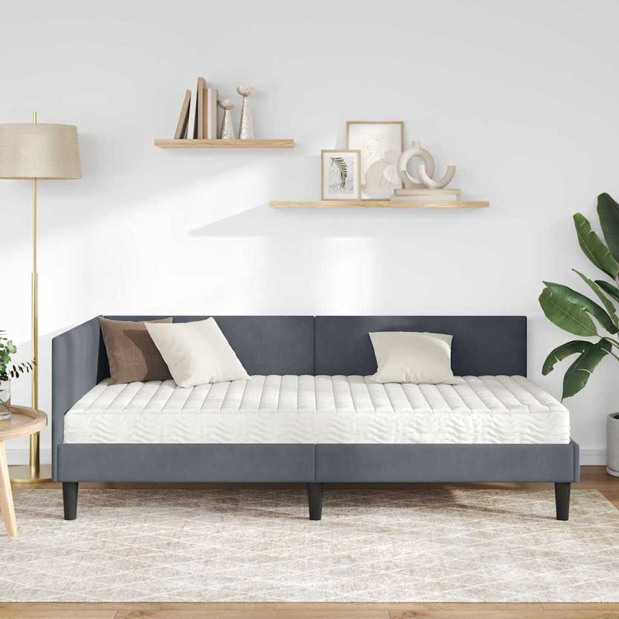 Hoekbedframe Met Matras Anders 2 Pcs Grijs Fluweel 90 x 200 cm Donkergrijs