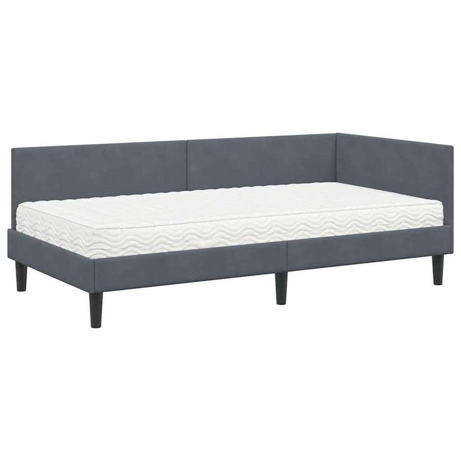 Hoekbedframe Met Matras Anders 2 Pcs Grijs Fluweel 90 x 200 cm Donkergrijs