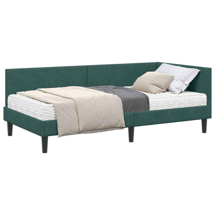 Hoekbedframe Met Matras Anders 2 Pcs Groen Fluweel 90 x 200 cm Donkergroen