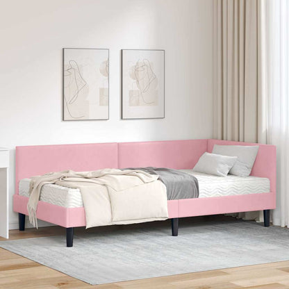 Hoekbedframe Met Matras Anders 2 Pcs Grijs Fluweel 90 x 200 cm Roze