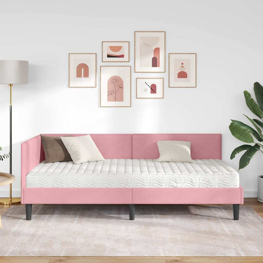 Hoekbedframe met Matras Anders 2 pcs Grijs Fluweel