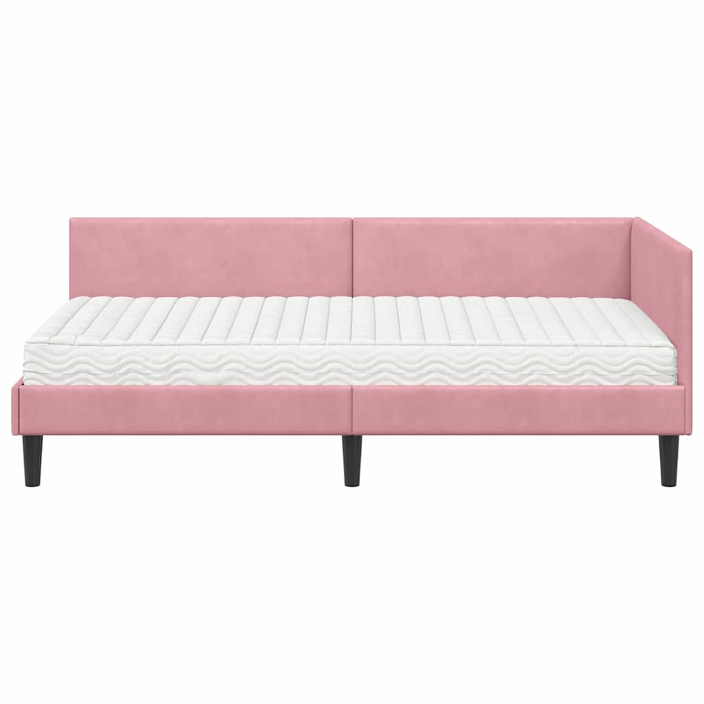 Hoekbedframe Met Matras Anders 2 Pcs Grijs Fluweel 90 x 200 cm Roze