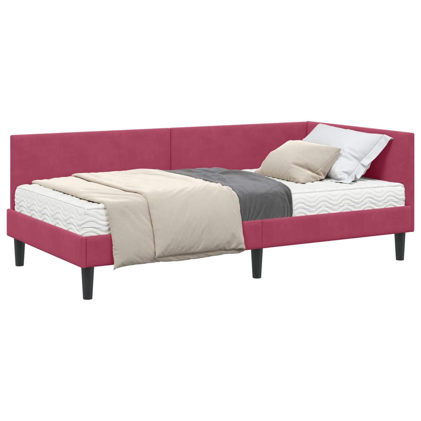 Hoekbedframe Met Matras Anders 2 Pcs Groen Fluweel 90 x 200 cm Wijnrood