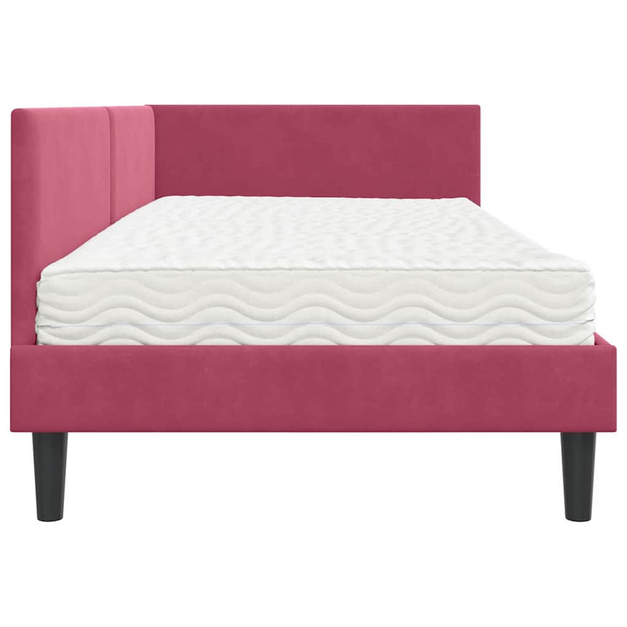 Hoekbedframe Met Matras Anders 2 Pcs Groen Fluweel 90 x 200 cm Wijnrood