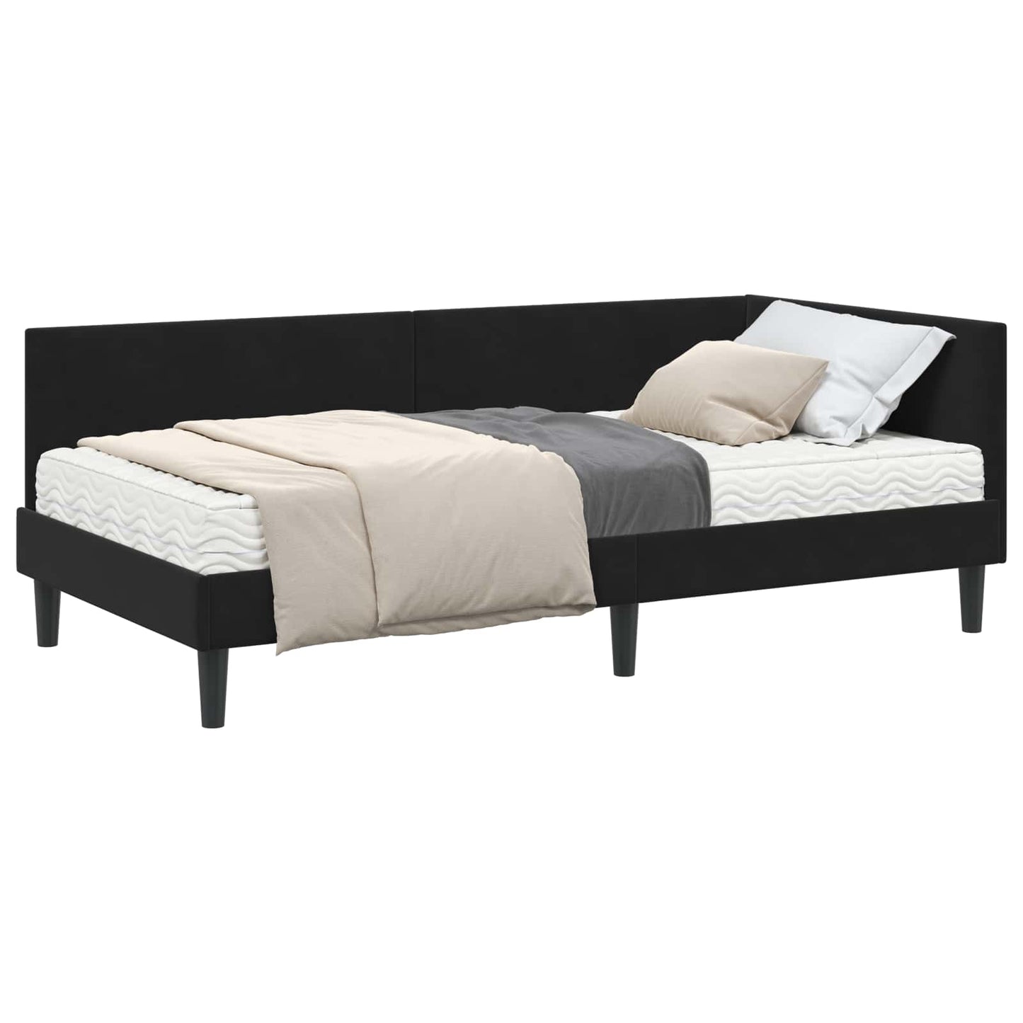 Hoekbedframe Met Matras Anders 2 Pcs Fluweel 90 x 200 cm Zwart