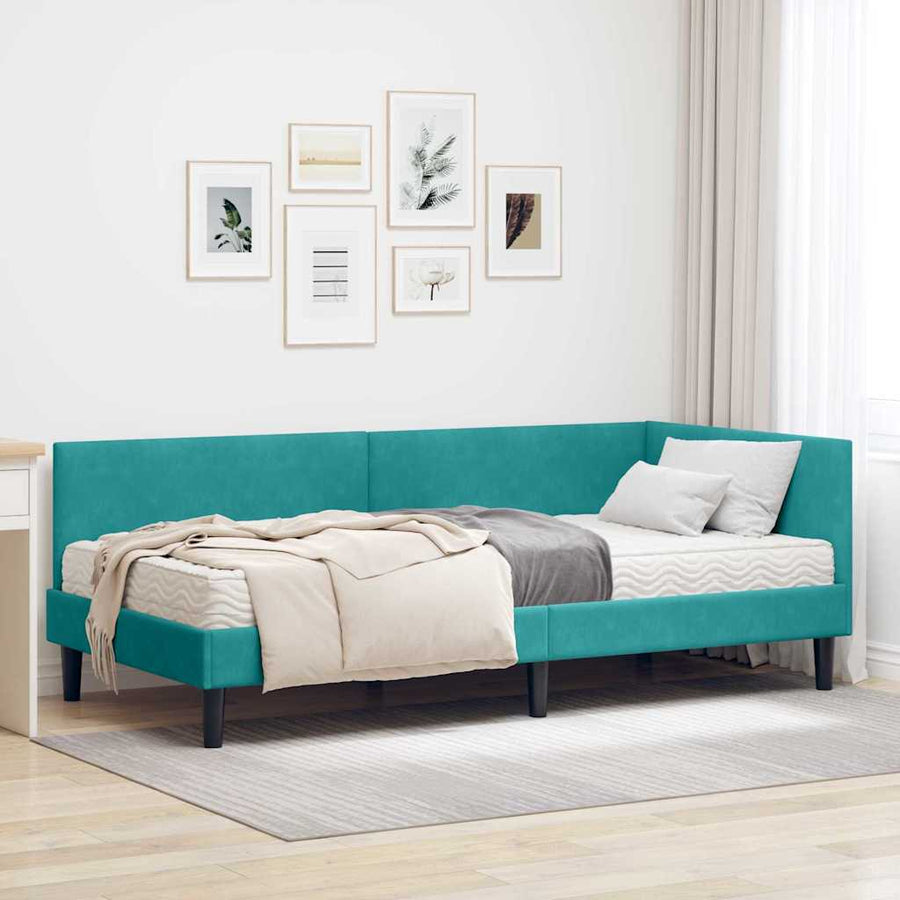 Hoekbedframe Met Matras Anders 2 Pcs Fluweel 90 x 200 cm Turquoise
