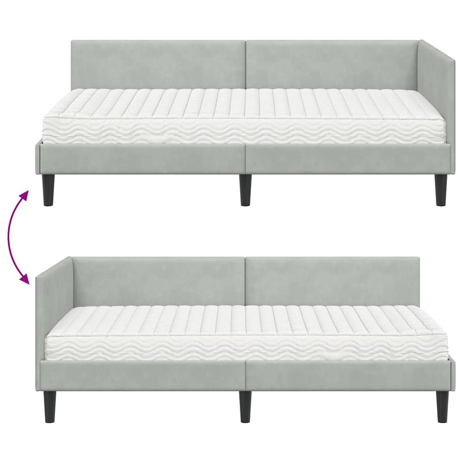 Hoekbedframe Met Matras Anders 2 Pcs Fluweel 100 x 200 cm Lichtgrijs