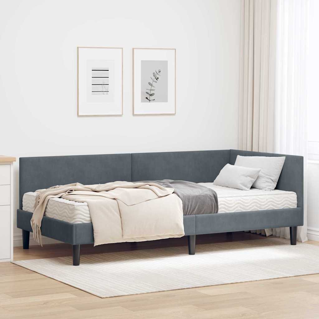 Hoekbedframe Met Matras Anders 2 Pcs Grijs Fluweel 100 x 200 cm Donkergrijs