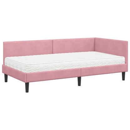 Hoekbedframe Met Matras Anders 2 Pcs Grijs Fluweel 100 x 200 cm Roze