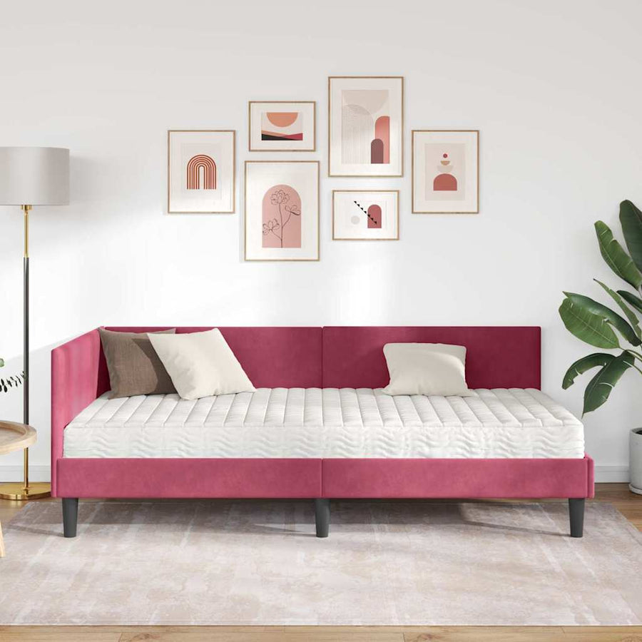 Hoekbedframe Met Matras Anders 2 Pcs Groen Fluweel 100 x 200 cm Wijnrood