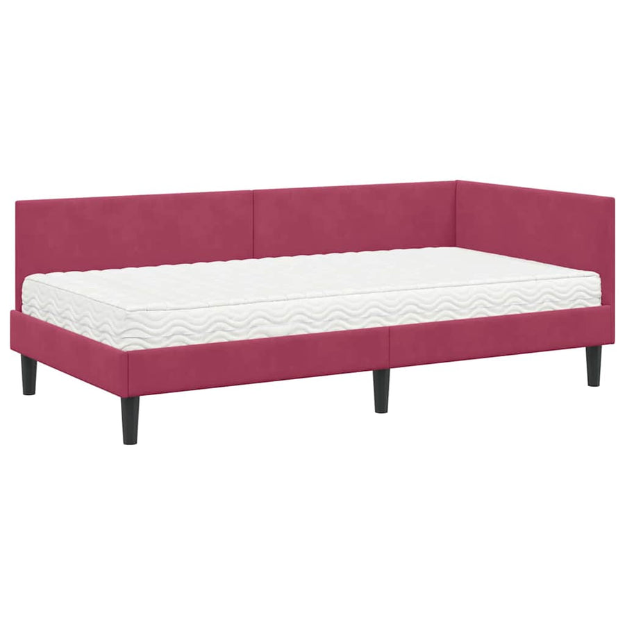 Hoekbedframe Met Matras Anders 2 Pcs Groen Fluweel 100 x 200 cm Wijnrood