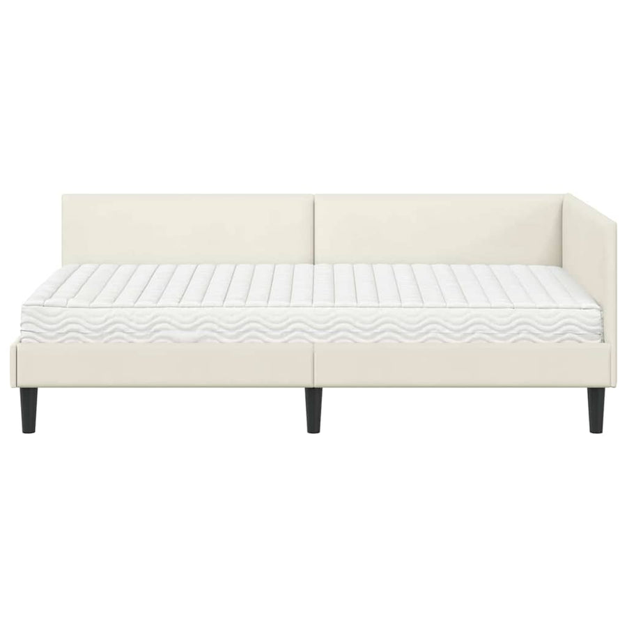 Hoekbedframe Met Matras Anders 2 Pcs Fluweel 100 x 200 cm Crème