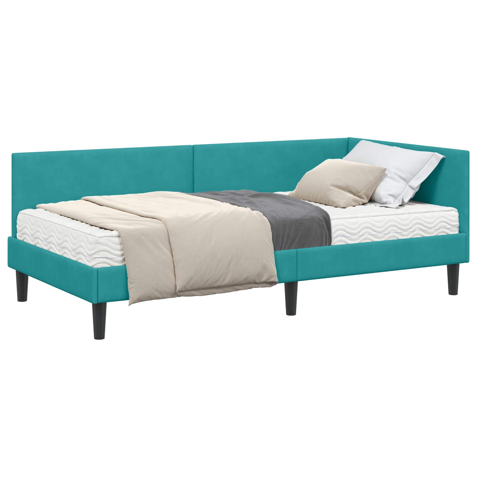 Hoekbedframe Met Matras Anders 2 Pcs Fluweel 100 x 200 cm Turquoise